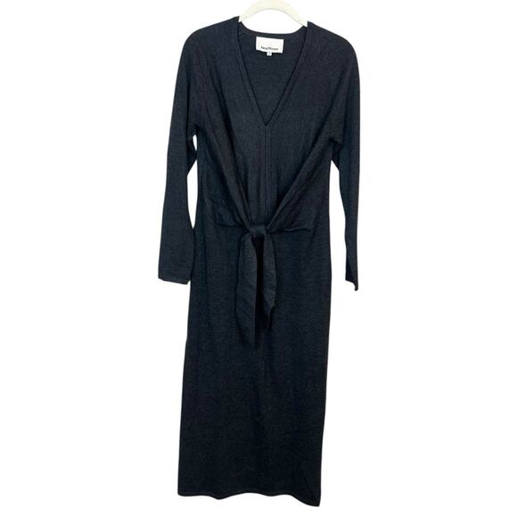 Heartloom Adrian Knit Midi Dress sz M Charcoal Grey Sweater Tie Waist V Neck - Picture 4 of 8